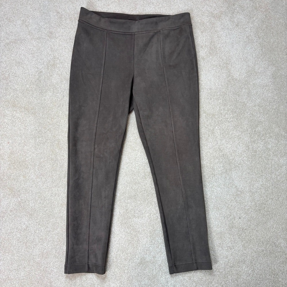 Andrew Marc Womens Faux Suede High Rise Seamed Leggings Charcoal Gray Brown L